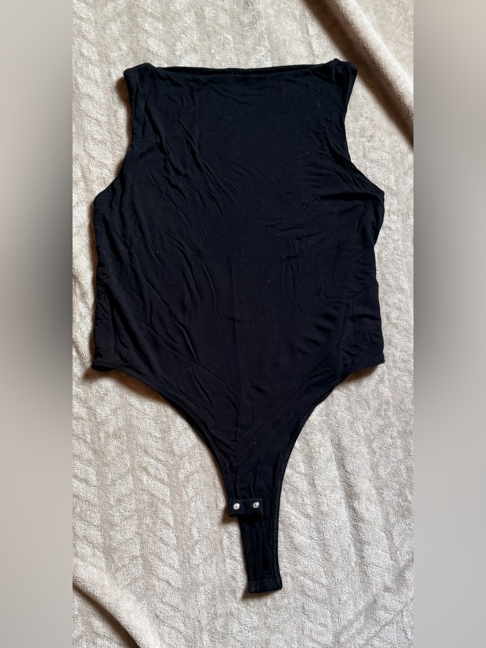 A New Day Black Boatneck Thong Bodysuit Size Large Sleeveless Minimalist Chic